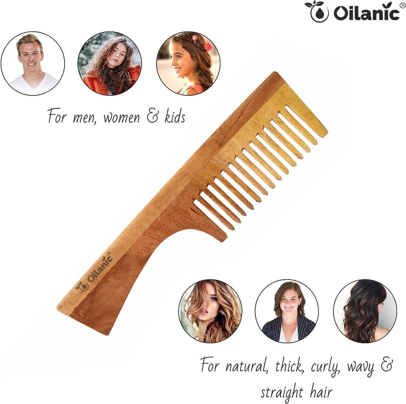 Oilanic Handmade Neem Wooden Dressing Handle Comb(7.5 inches)- For Antidandruff & Hair growth Men & Women pack of 2 Pcs