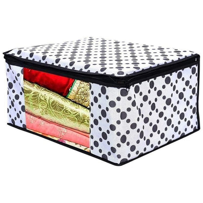 Non- woven Blanket Cover Underbed Storage Cover Organizer in Leheriya Print Polka Dot Print Metallic Print, Front Transparent with Zip (Set of 2)