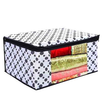 Non- woven Blanket Cover Underbed Storage Cover Organizer in Leheriya Print Polka Dot Print Metallic Print, Front Transparent with Zip (Set of 2)